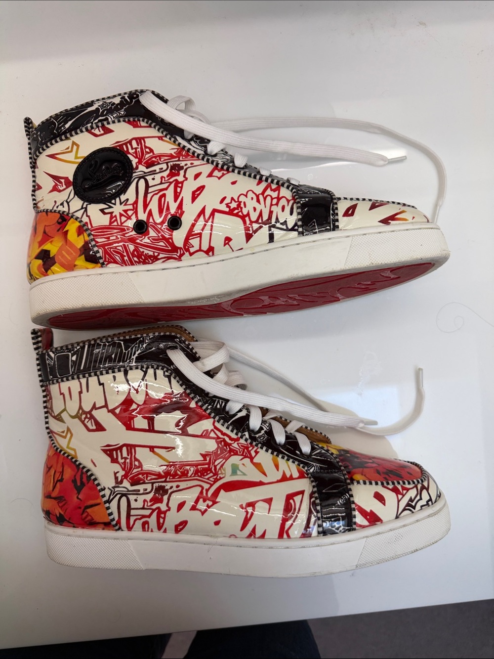 Christian Louboutin Graffiti High-Top Sneakers in Red, Yellow and Orange - Picture 2 of 9